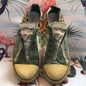 🐯Vintage Ed.Don Hardy designs Green & Gold Tiger Vintage Slip ons sneakers